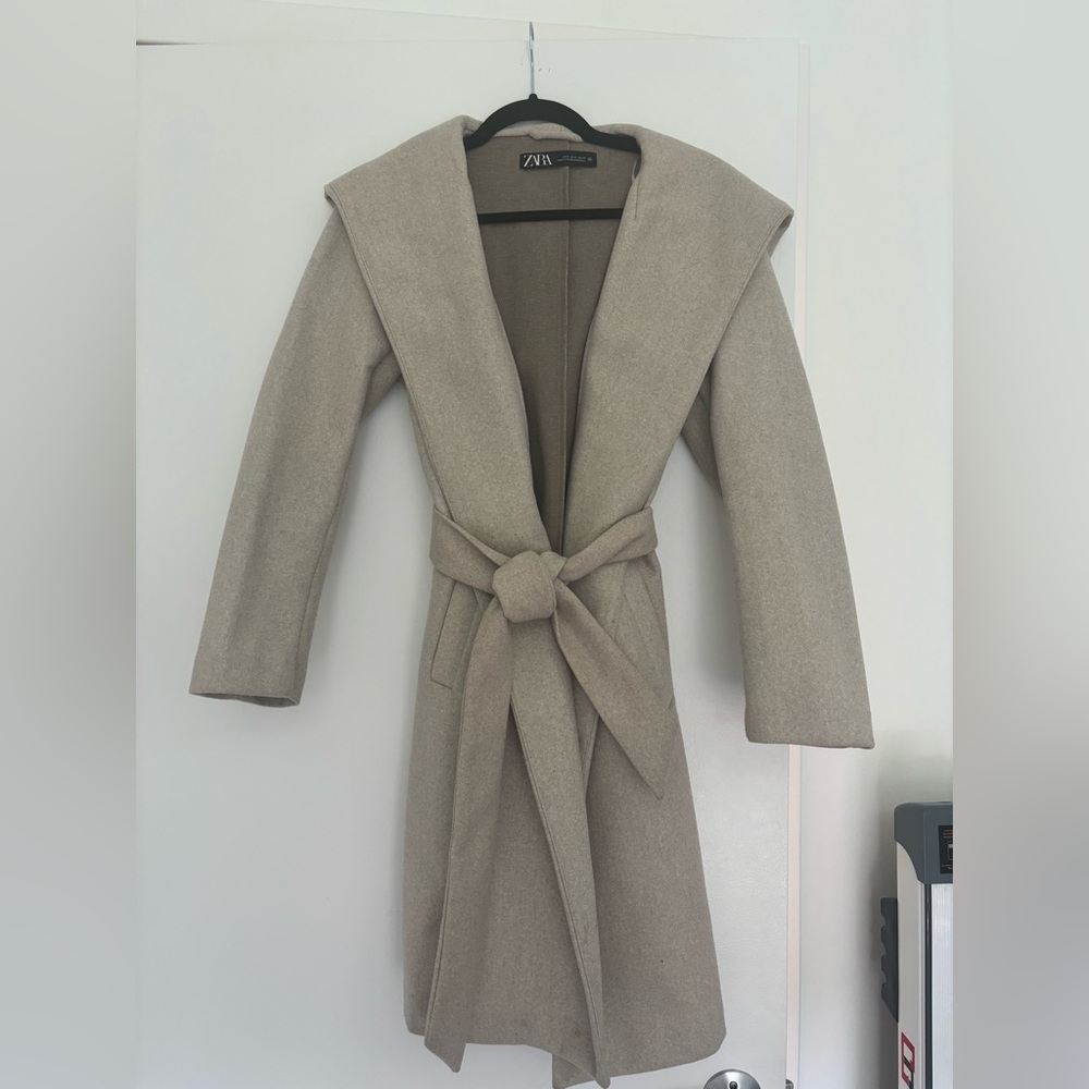 Zara Taupe Wrap Coat with Belt
